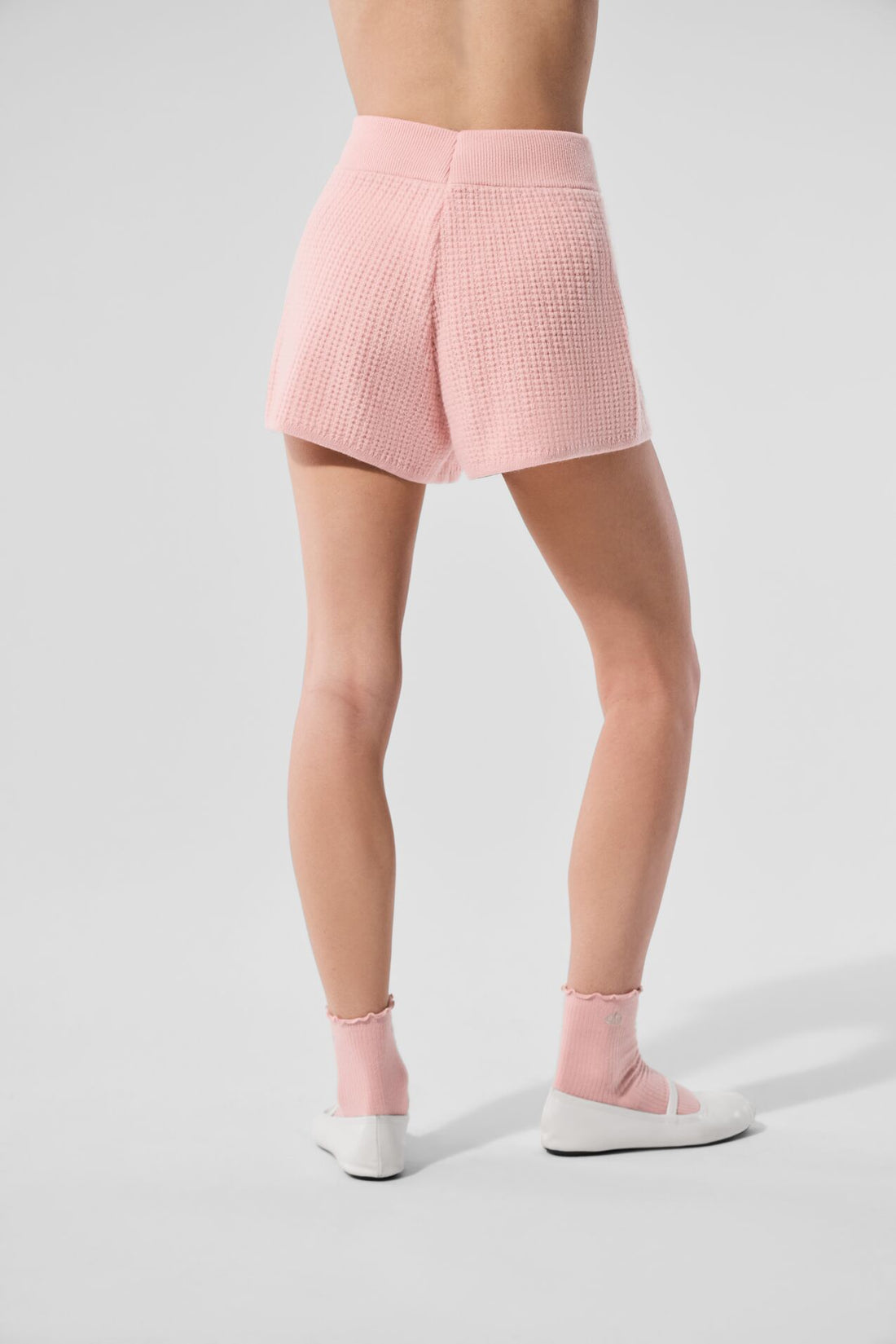 Pantalón corto de cachemira de cintura alta con diseño de gofre - Cuarzo rosa
