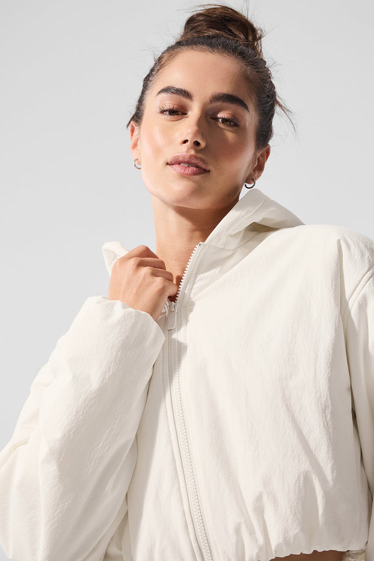 Sudadera corta con capucha y cremallera completa Mountain Peak - Marfil