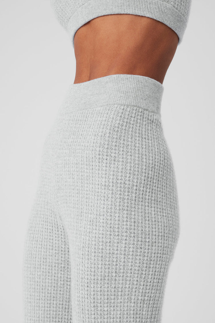 Pantalón de cachemira de cintura alta con diseño de gofres - Gris jaspeado deportivo