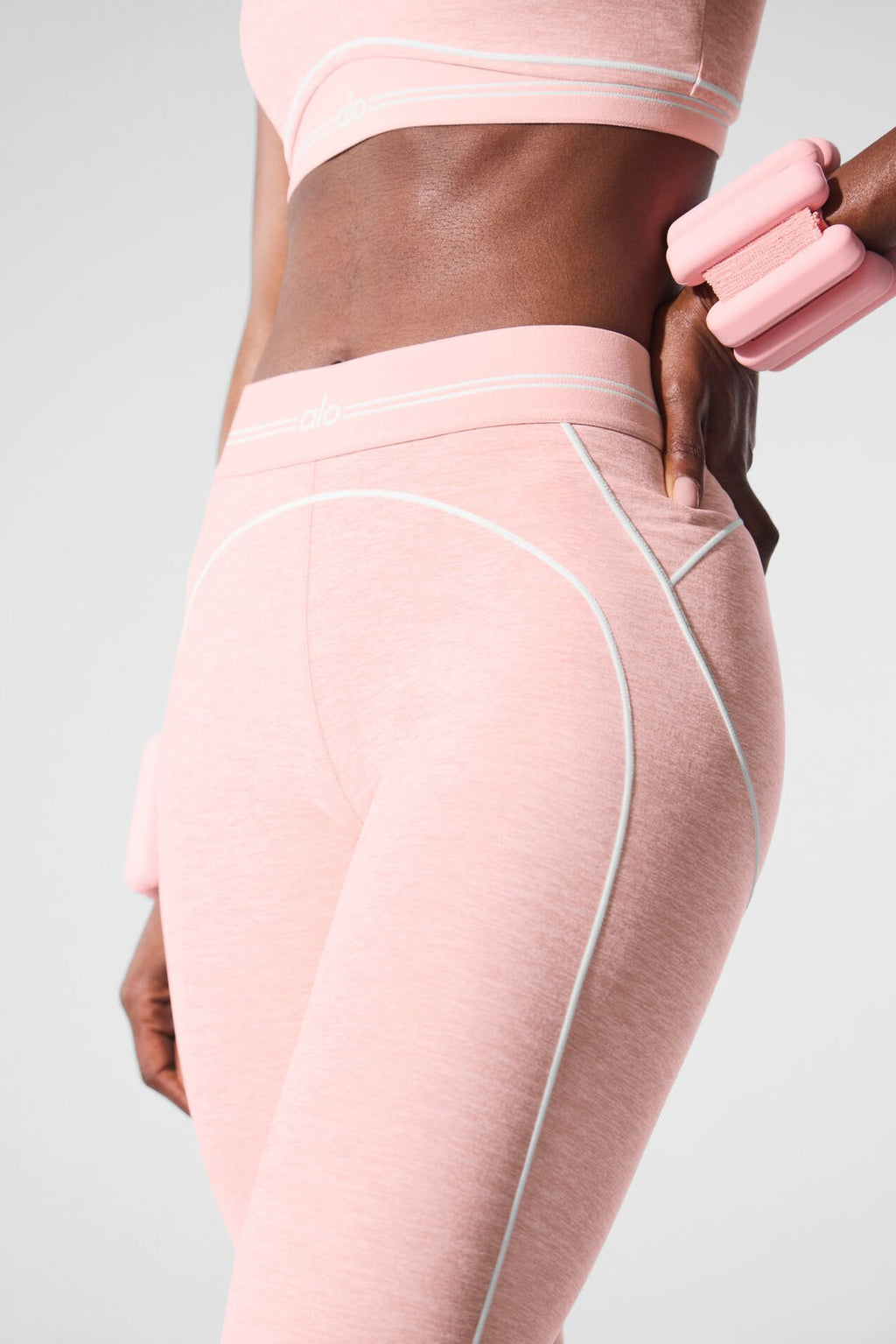 Mallas Alosoft de cintura alta Heart Throb - Rosa cuarzo jaspeado/blanco