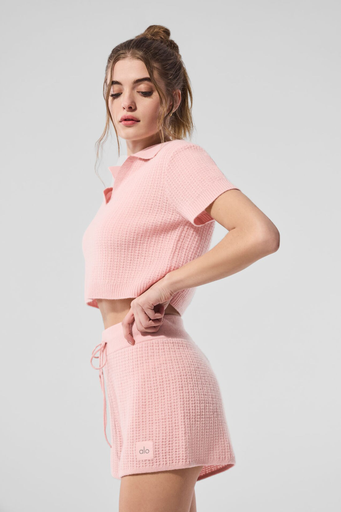 Pantalón corto de cachemira de cintura alta con diseño de gofre - Cuarzo rosa