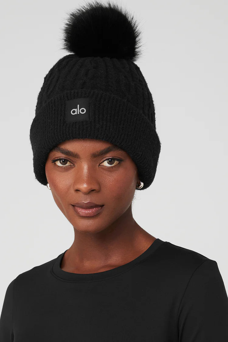 Gorro de punto trenzado - Negro Precio habitual