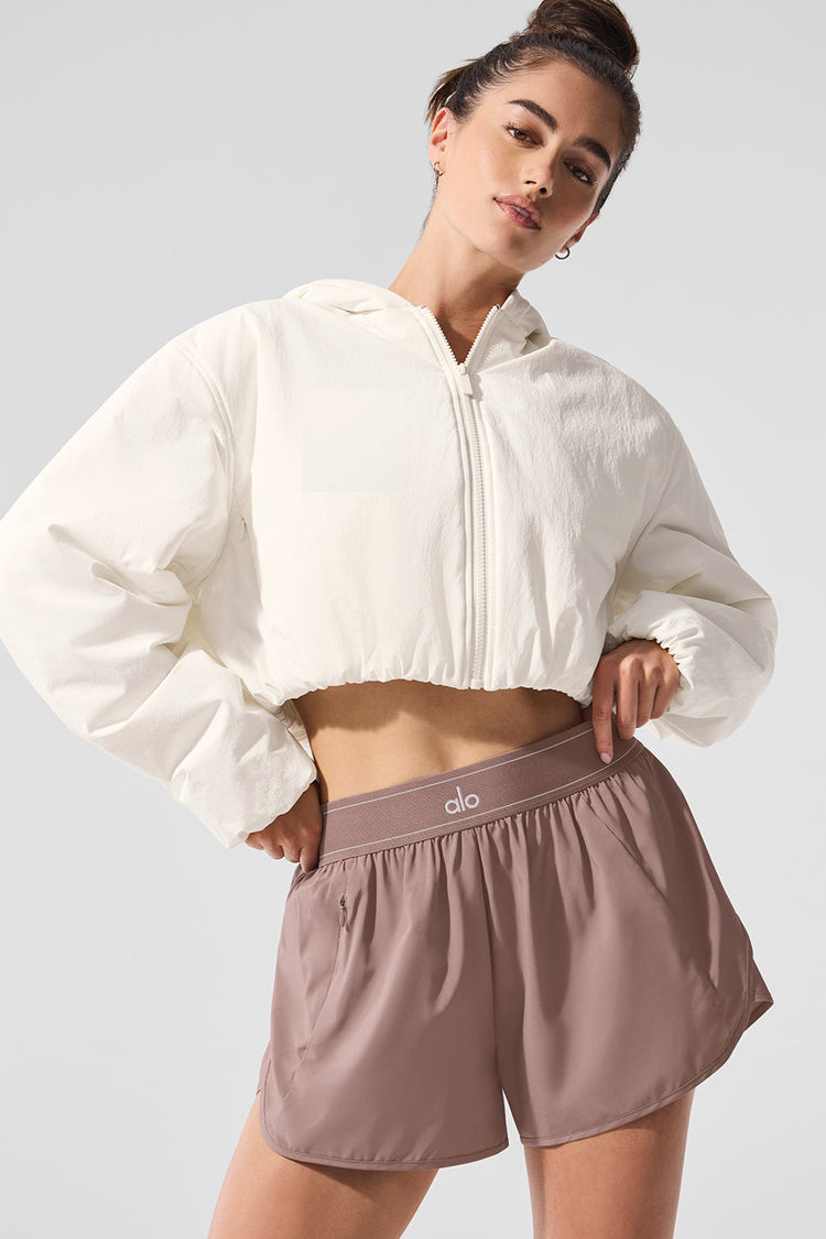 Sudadera corta con capucha y cremallera completa Mountain Peak - Marfil