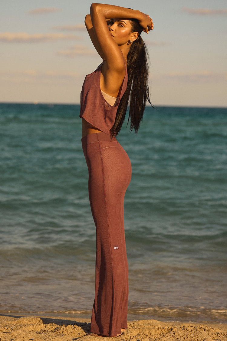 Pantalón acampanado de malla a rayas Tropical Nights - Castaño