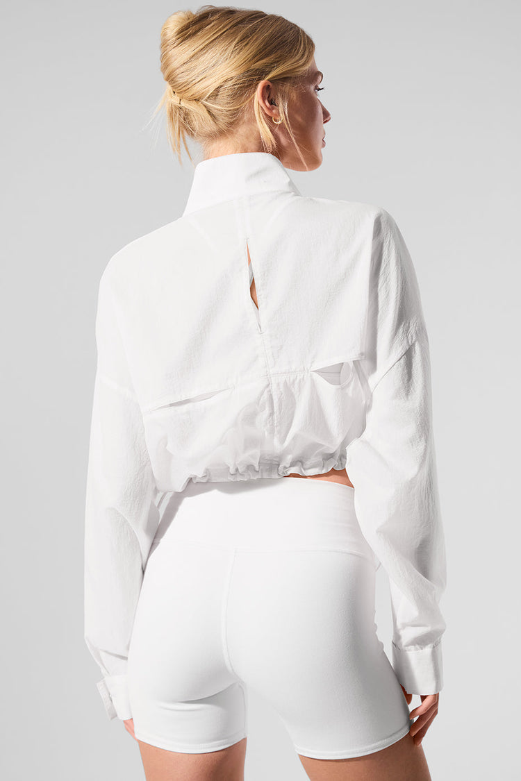 Suéter aéreo corto con cremallera de 1/4 - Blanco Precio regular